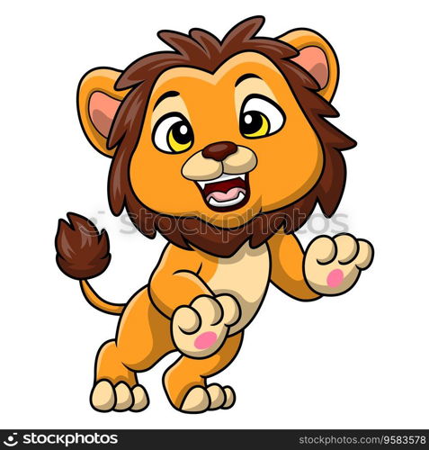 Cute lion cartoon on white background