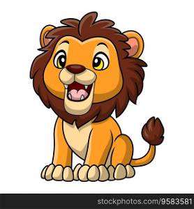 Cute lion cartoon on white background