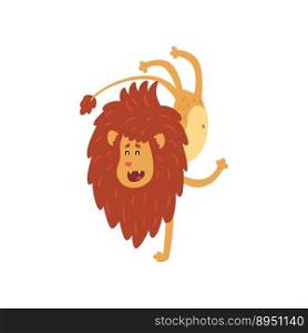 Cute lion cub cartoon character doing handstand vector image
