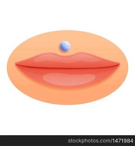 Cute lips piercing icon. Cartoon of cute lips piercing vector icon for web design isolated on white background. Cute lips piercing icon, cartoon style