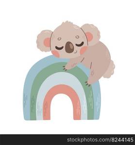 Cute litt≤baby koala on rainbow kids vector illustration
