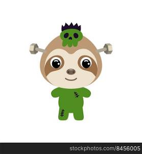 Cute litt≤Halloween sloth in a Frankenstein costume. Cartoon animal character for kids t-shirts, nursery decoration, baby shower, greeting card, invitation. Vector stock illustration