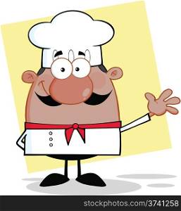 Cute Little African American Chef Character Waving For Greeting