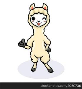 Cute little alpaca cartoon giving thumb up