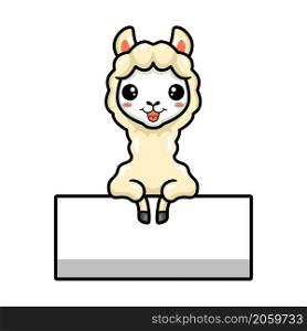 Cute little alpaca cartoon with blank sign