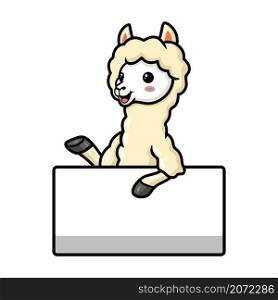 Cute little alpaca cartoon with blank sign