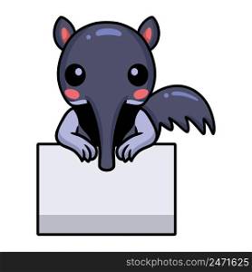 Cute little anteater cartoon with blank sign