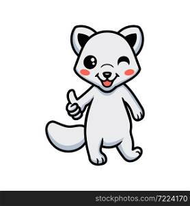 Cute little arctic fox cartoon giving thumb up