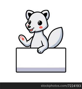 Cute little arctic fox cartoon with blank sign