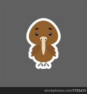 Cute little baby kiwi sticker. Cartoon animal character for kids cards, baby shower, birthday invitation, house interior. Bright colored childish vector illustration in cartoon style.
