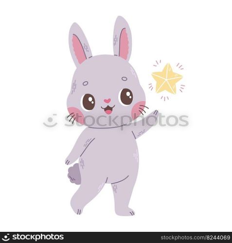 Cute little baby rabbit with star kids vector illustration