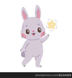 Cute little baby rabbit with star kids vector illustration