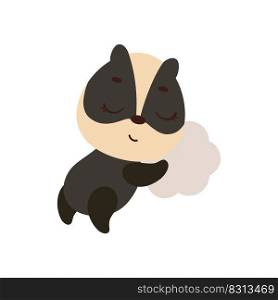 Cute little badger sleeping on cloud. Cartoon animal character for kids t-shirt, nursery decoration, baby shower, greeting cards, invitations, house interior. Vector stock illustration