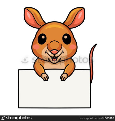Cute little bandicoot cartoon with blank sign