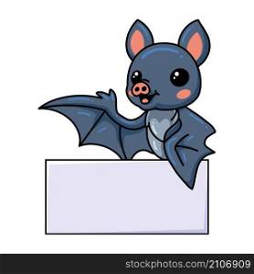 Cute little bat cartoon with blank sign