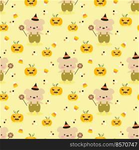 Cute Little Bear and Halloween Candy Seamless Pattern