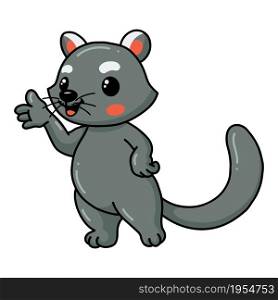 Cute little bearcat cartoon waving hand