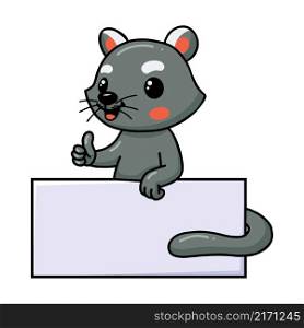 Cute little bearcat cartoon with blank sign and giving thumb up