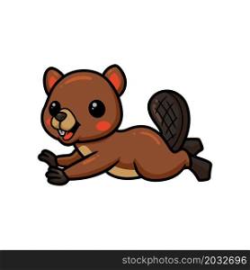 Cute little beaver cartoon jumping