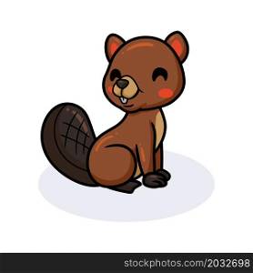 Cute little beaver cartoon sitting