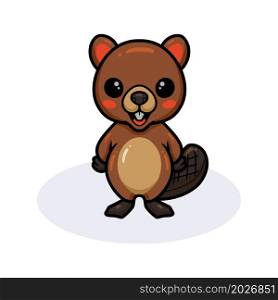 Cute little beaver cartoon standing