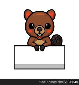 Cute little beaver cartoon with blank sign