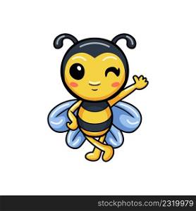 Cute little bee cartoon waving hand