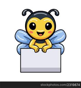 Cute little bee cartoon with blank sign