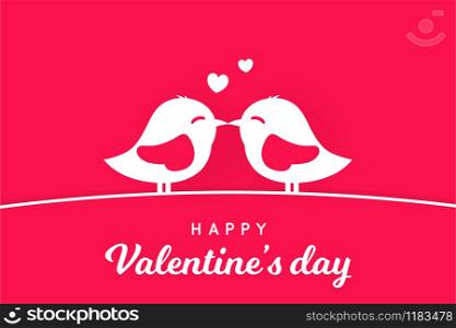Cute Little Bird Lovers Paper cut with copy space on pink background. Vector Illustration Poster, Valentine's Day Banner