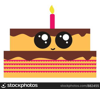 Cute little birthday cake, illustration, vector on white background.