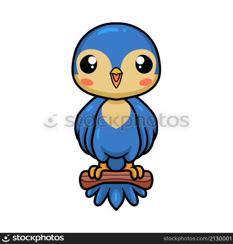 Cute little blue bird cartoon on tree branch