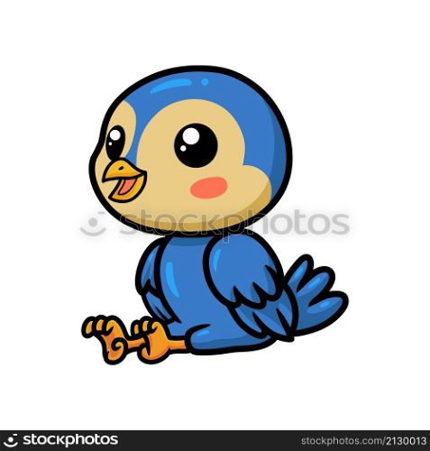 Cute little blue bird cartoon sitting