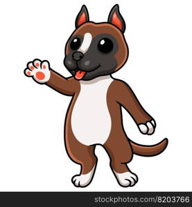 Cute little boxer dog cartoon waving hand