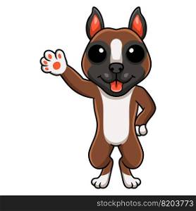 Cute little boxer dog cartoon waving hand