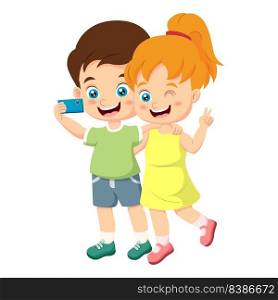 Cute little boy and girl take selfie