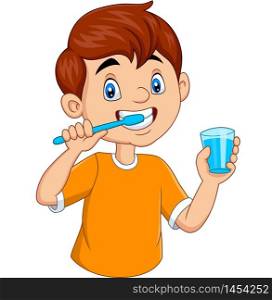 Cute little boy brushing teeth
