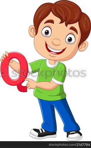Cute little boy cartoon holding alphabet letter Q