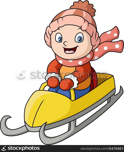 Cute little boy cartoon sledding down