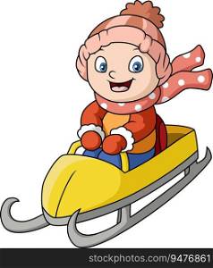 Cute little boy cartoon sledding down