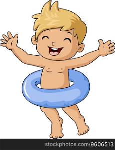 Cute little boy cartoon with inflatable ring