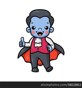 Cute little boy dracula cartoon stands and giving thumb up