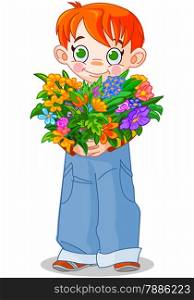 Cute little boy giving a bouquet