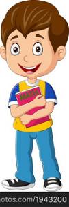 Cute little boy holding math book