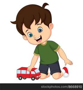 Cute little boy playing car toy