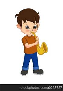 Cute little boy playing the saxophone