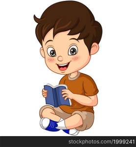 Cute little boy reading a book