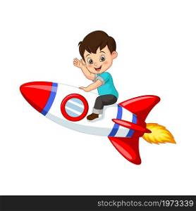 Cute little boy riding a rocket