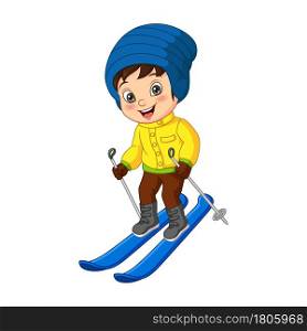 Cute little boy skiing in winter clothes