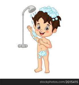 Cute little boy taking a bath