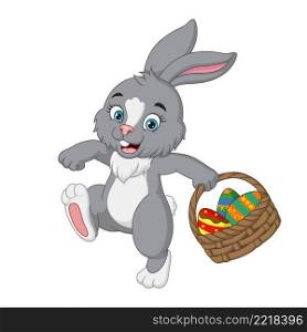 Cute little bunny carrying basket of easter egg